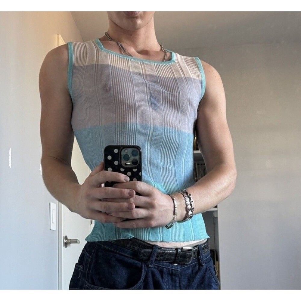 Fang NYC NWOT Sheer Ribbed Blue Ombre Sleeveless Top SzM Y2K Street style Unisex